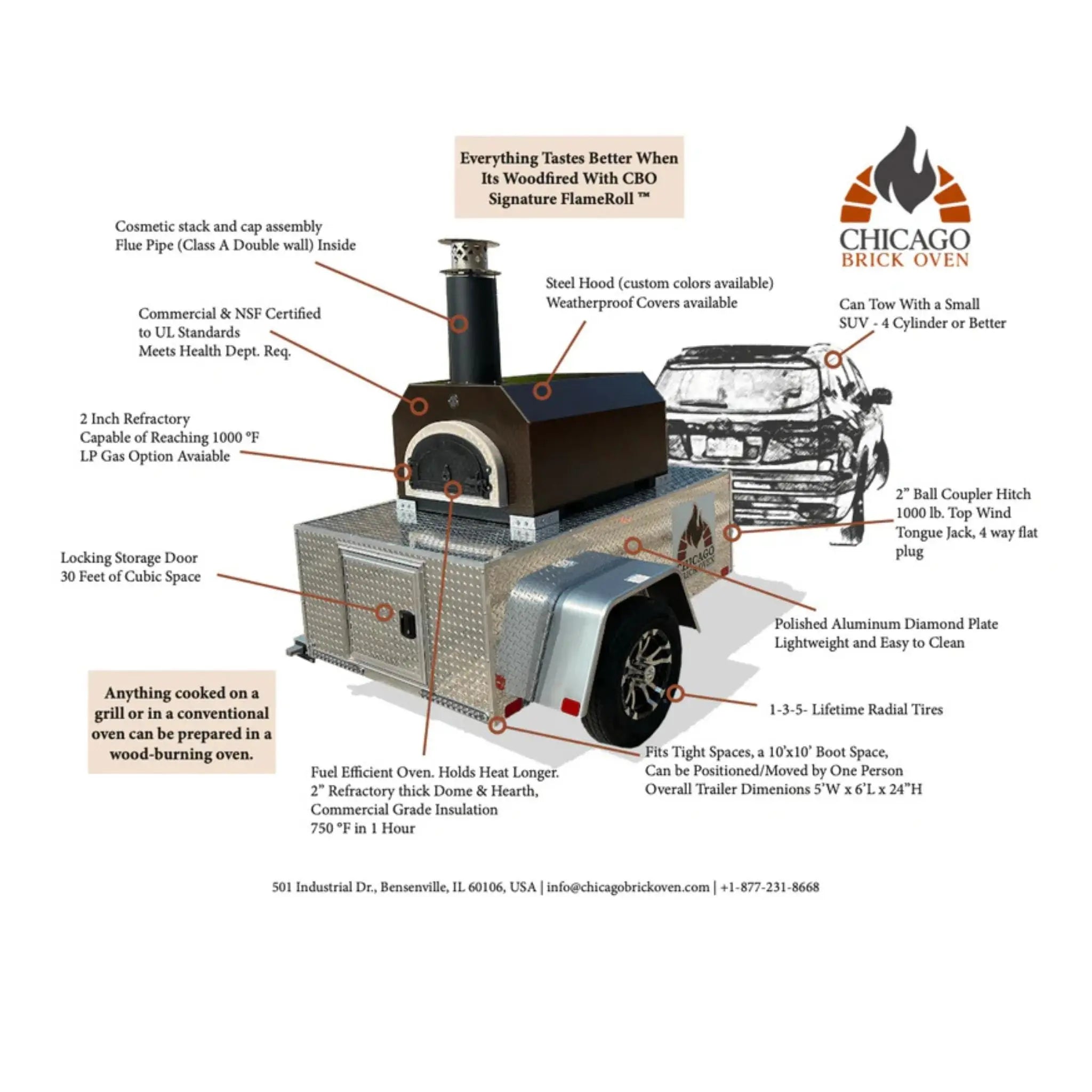CBO-750 Hybrid Tailgater Mobile Liquid Propane (LP) Pizza Oven Trailer Chicago Brick Oven
