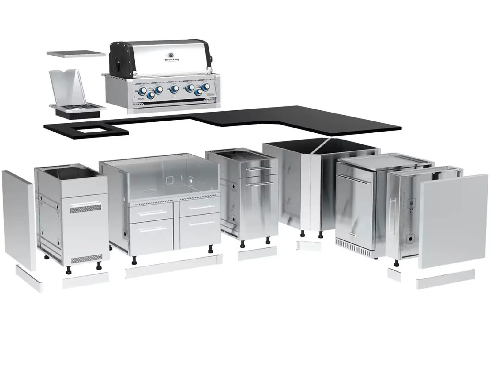 Broil King 111 x 70-Inch Outdoor Kitchen Island with Imperial S 590i 5-Burner Gas Grill, Rotisserie, Side Burner & Refrigerator Designing Backyards