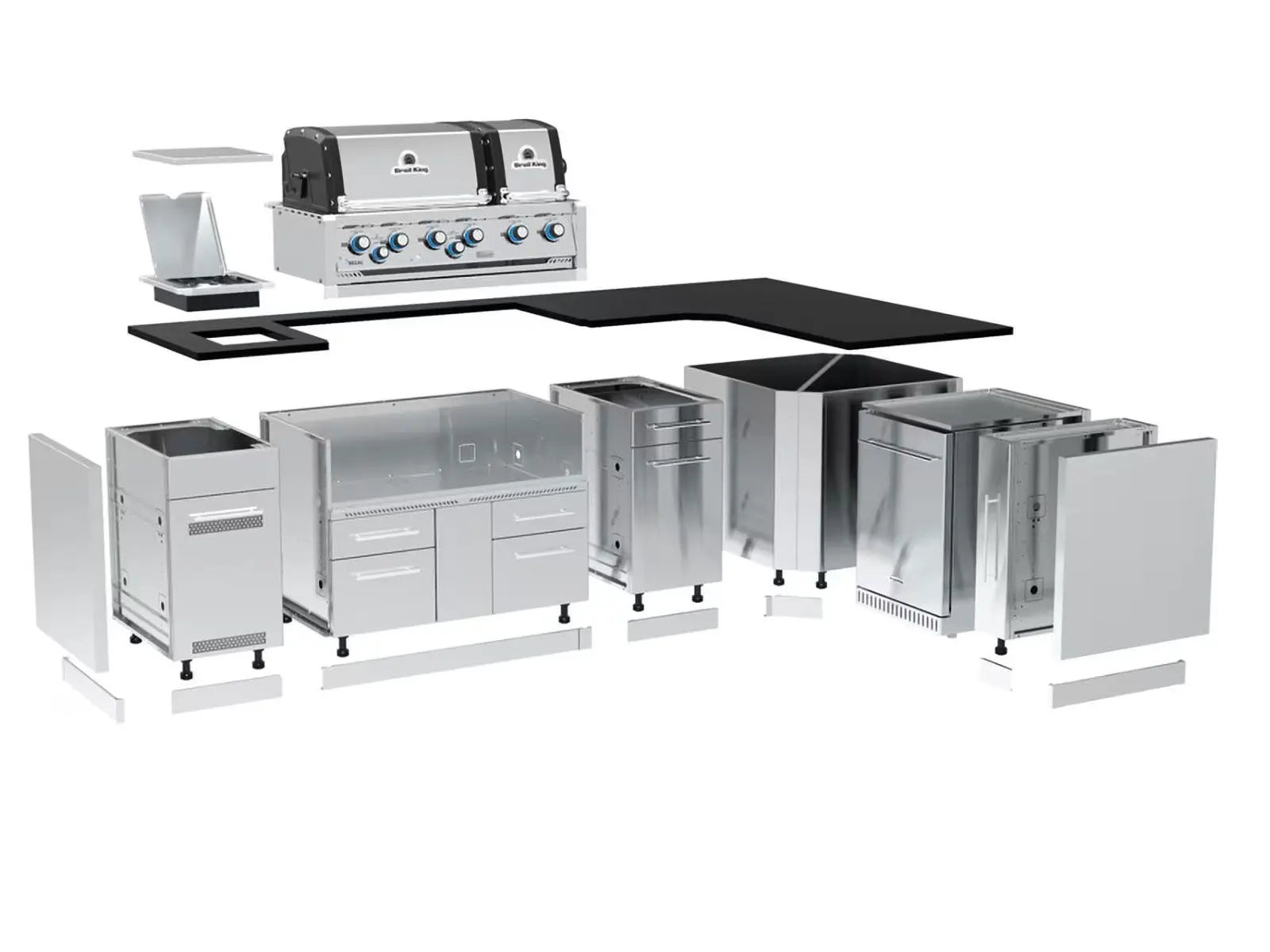 Broil King 118 x 70-Inch Outdoor Kitchen Island with Imperial S 690i 6-Burner Gas Grill, Rotisserie, Side Burner & Refrigerator Broil King