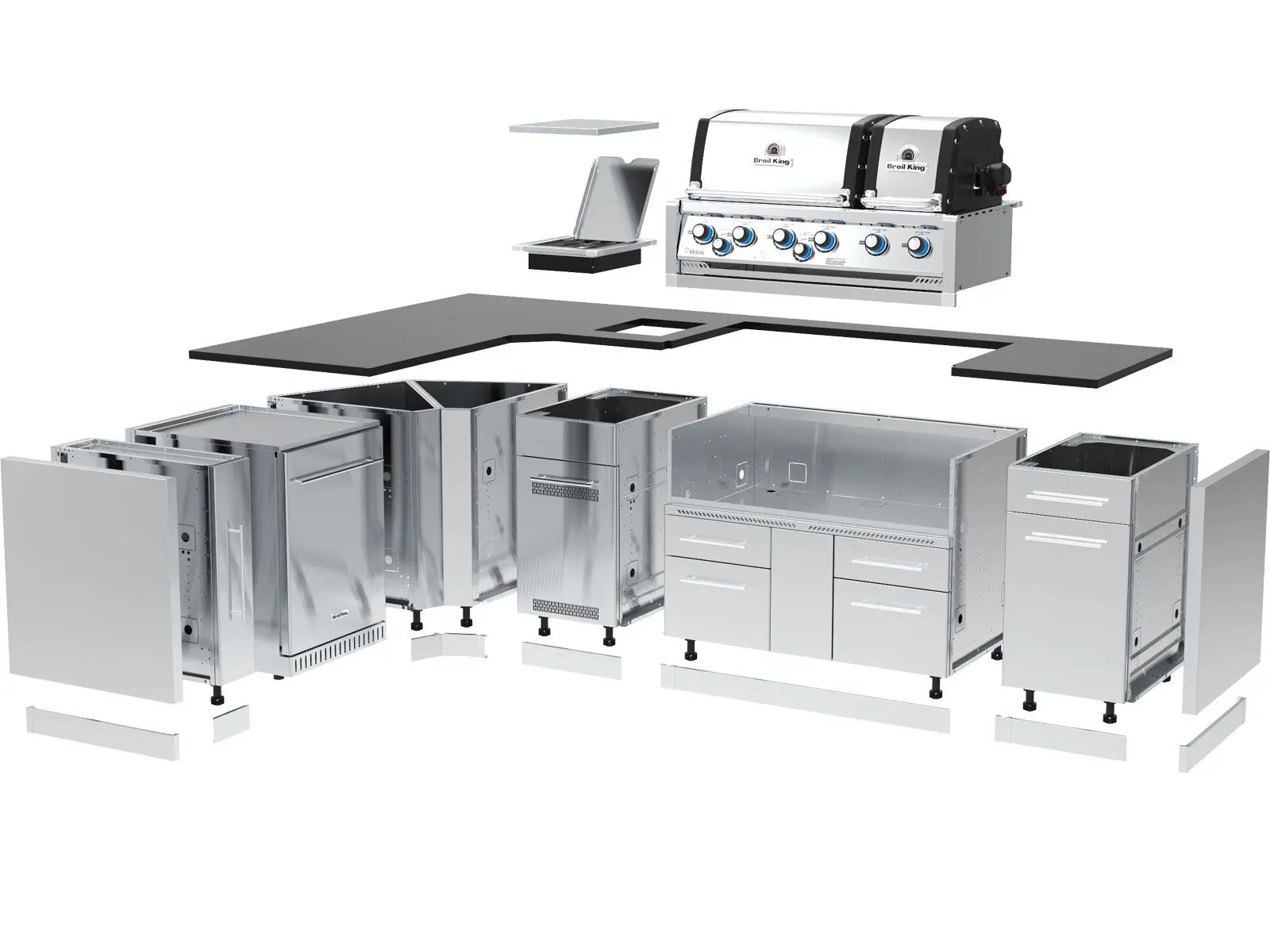 Broil King 70 x 118-Inch Outdoor Kitchen Island with Imperial S 690i 6-Burner Gas Grill, Rotisserie, Side Burner & Refrigerator Broil King