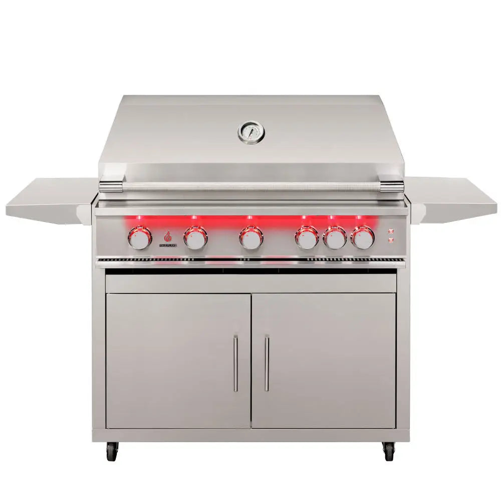 TrueFlame 40-Inch 5-Burner Freestanding Gas Grill with Rear Infrared Burner and Grill Lights TrueFlame