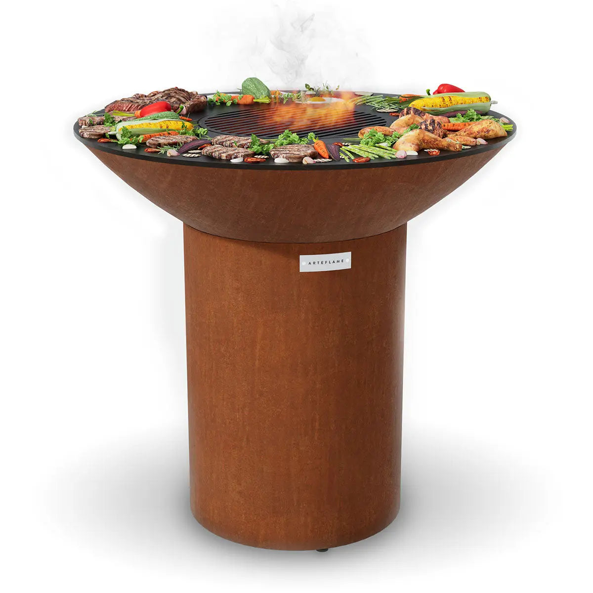 Arteflame Classic 40″ — Round Base Flat-Top Grill & Fire Bowl (CORTEN Steel) Arteflame Outdoor Grills
