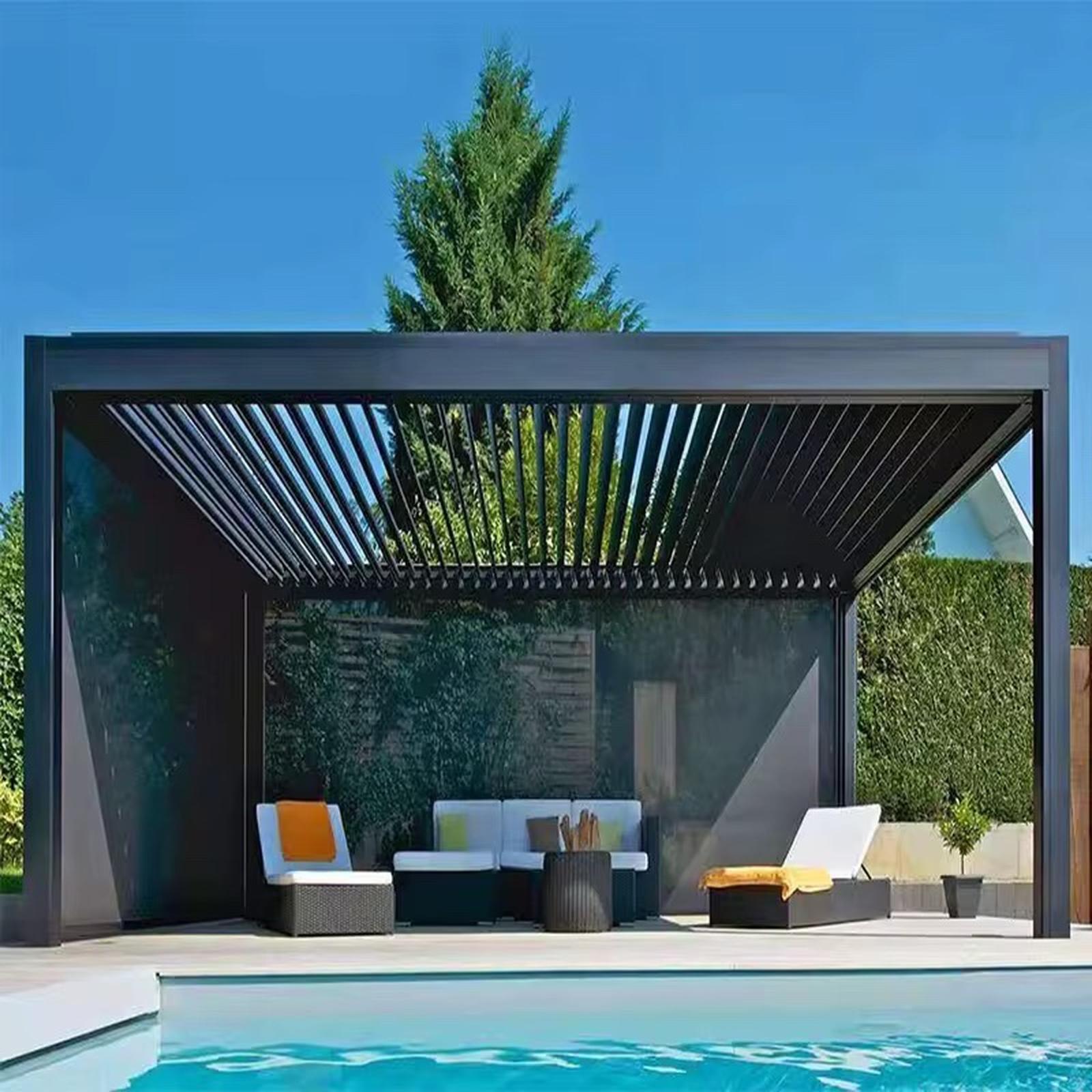 Motorized Bioclimatic Aluminum Louvered Pergola with LED & Sliding Glass Panels