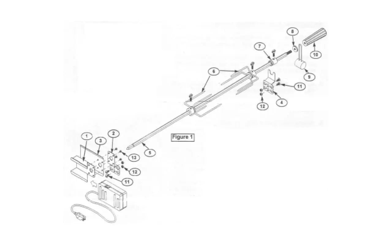 Extra Rotisserie Cordless Motor, Spit, Forks and Bracket Kit. Arteflame Outdoor Grills