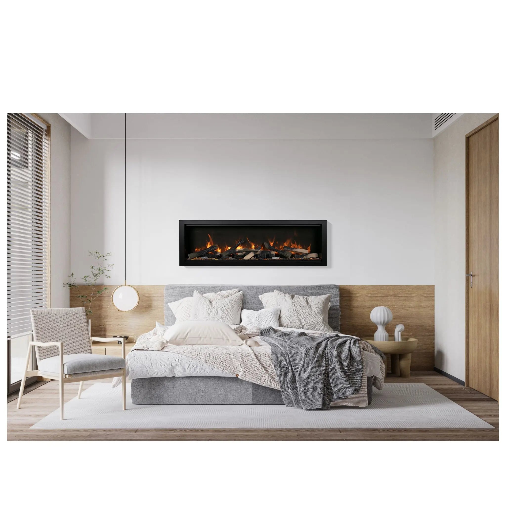 Amantii Symmetry Xtra Tall Lumina indoor outdoor electric fireplace with extra tall glass viewing area, WiFi control, multi-color flames and clean face design