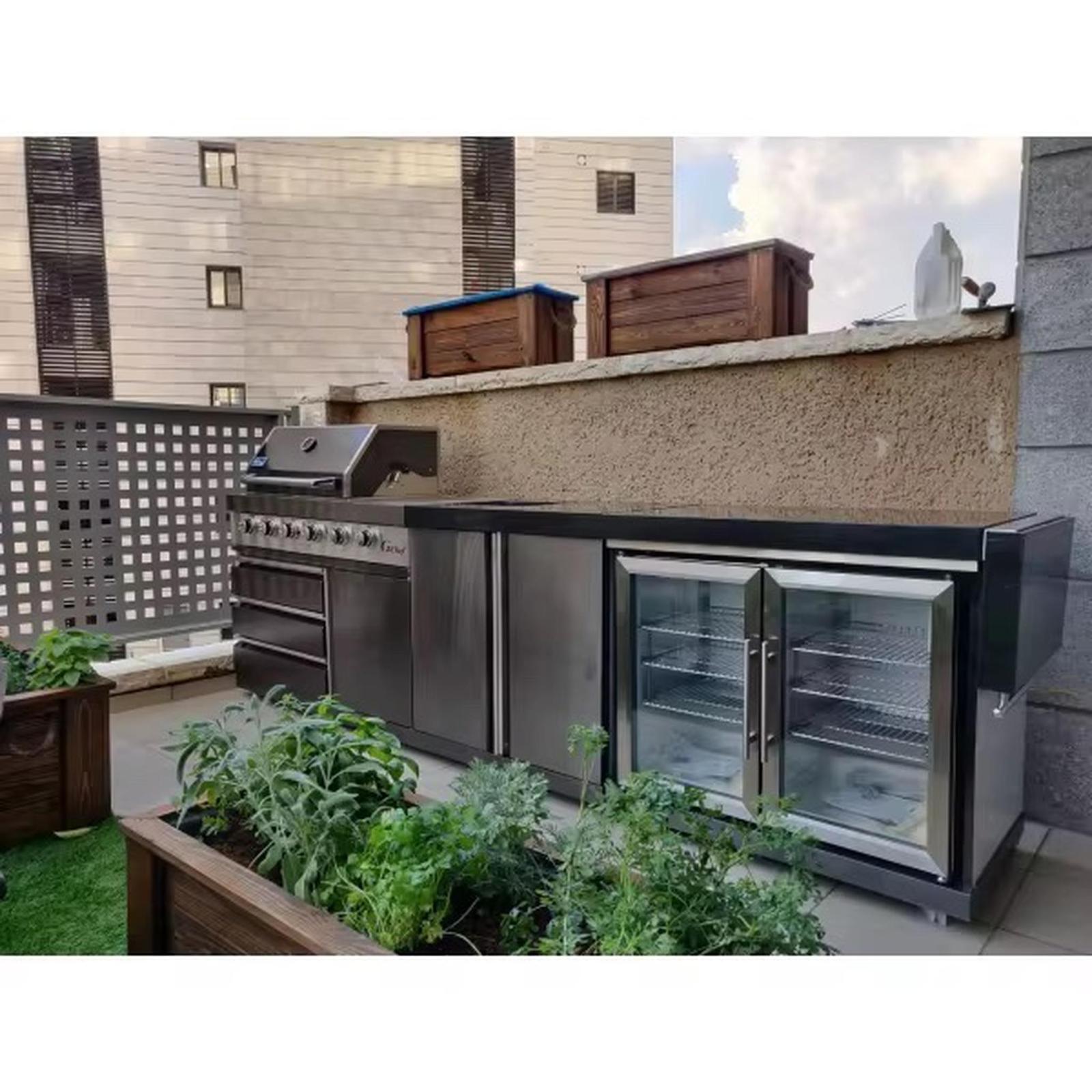 Stainless Steel Outdoor Kitchen Module with Grill, Sink & Refrigerator