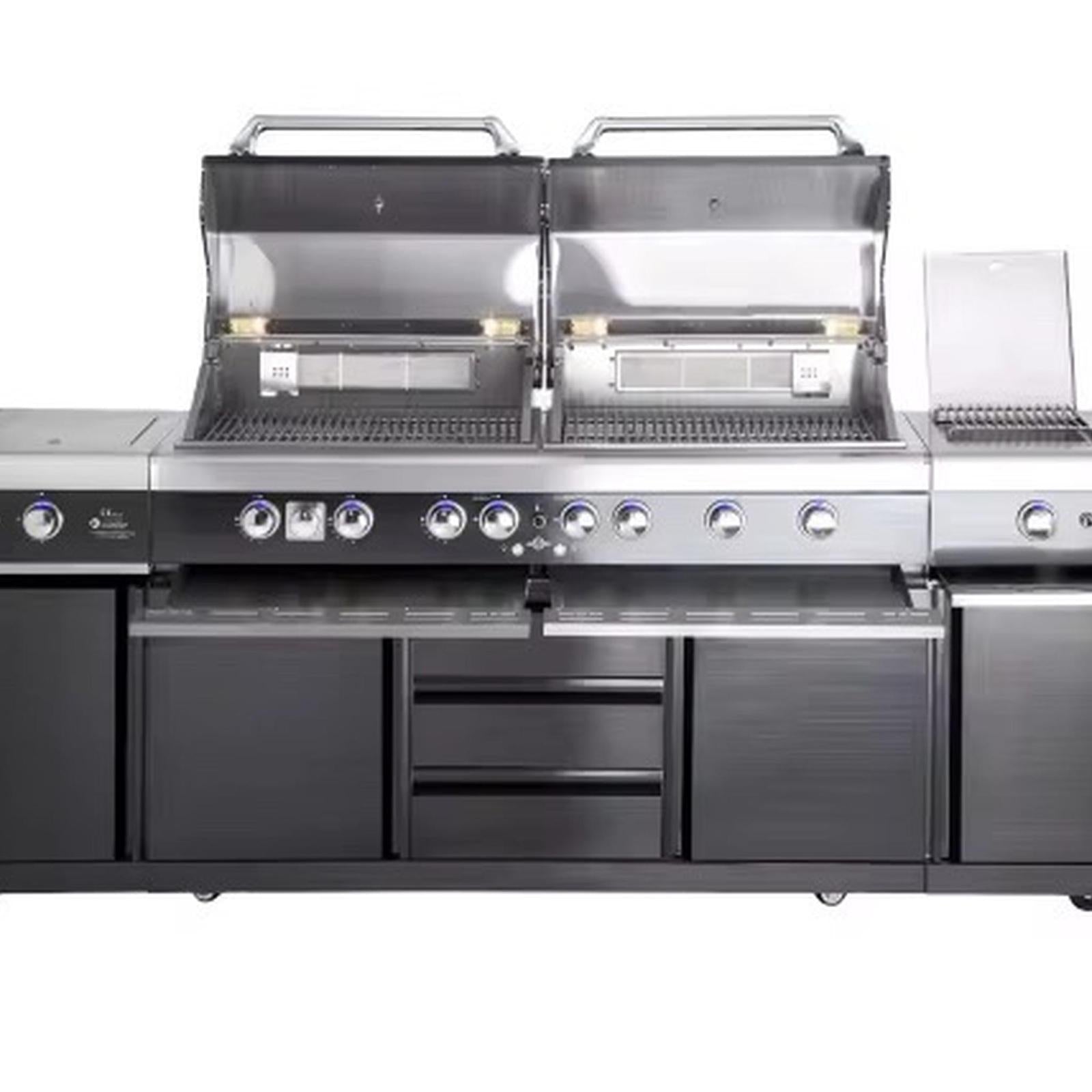 Stainless Steel Outdoor Kitchen Module with Grill, Sink & Refrigerator