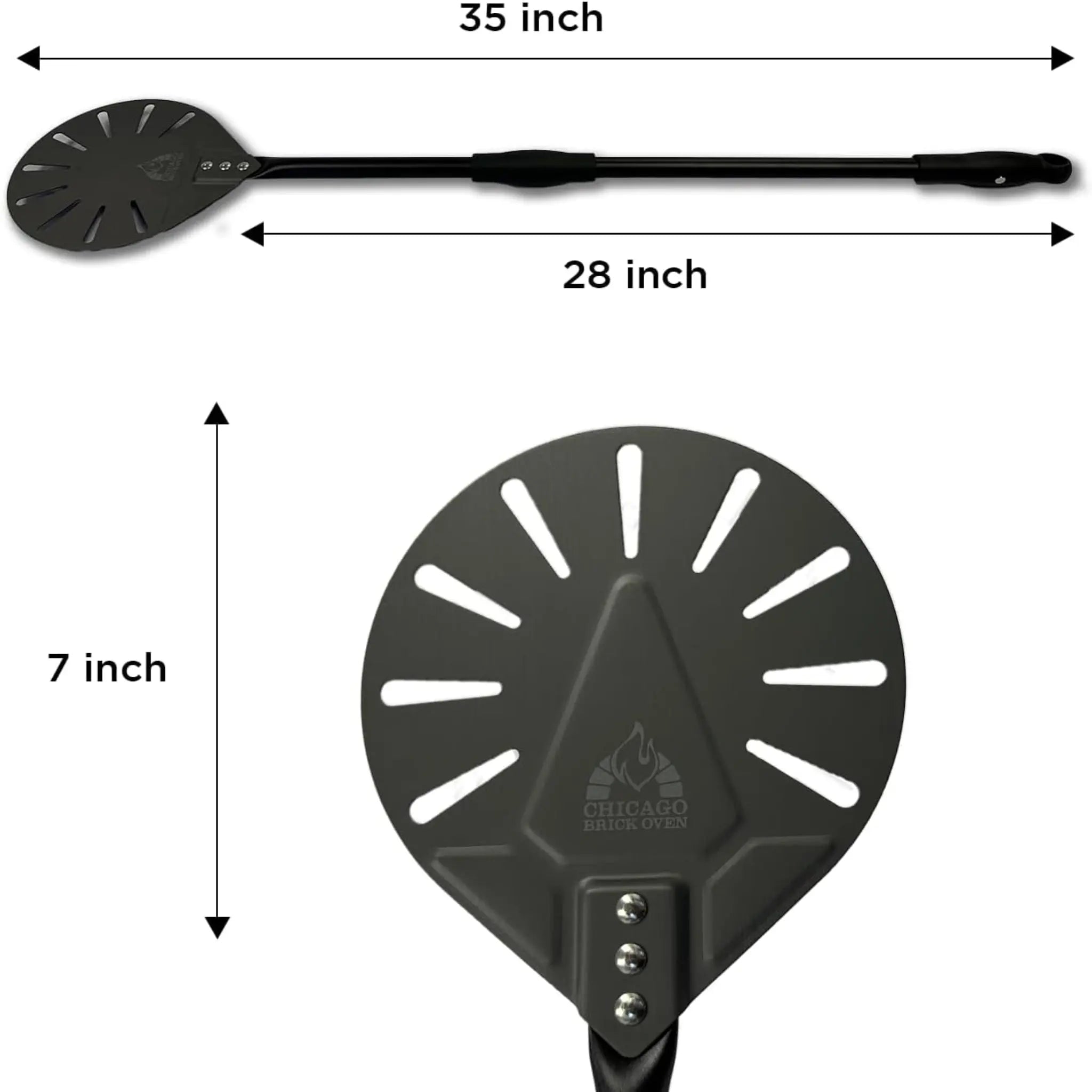 Turning Perforated Pizza Peel – 7" Blade, 35" Handle |Premium Pizza Oven Accessory - NovaHaven