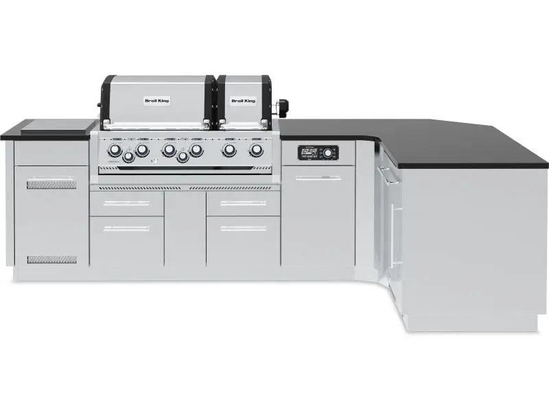 Broil King 118 x 70-Inch Outdoor Kitchen Island with Imperial QS 690i 6-Burner Gas Grill, Rotisserie, Side Burner, Refrigerator & iQue™ Technology Control Broil King