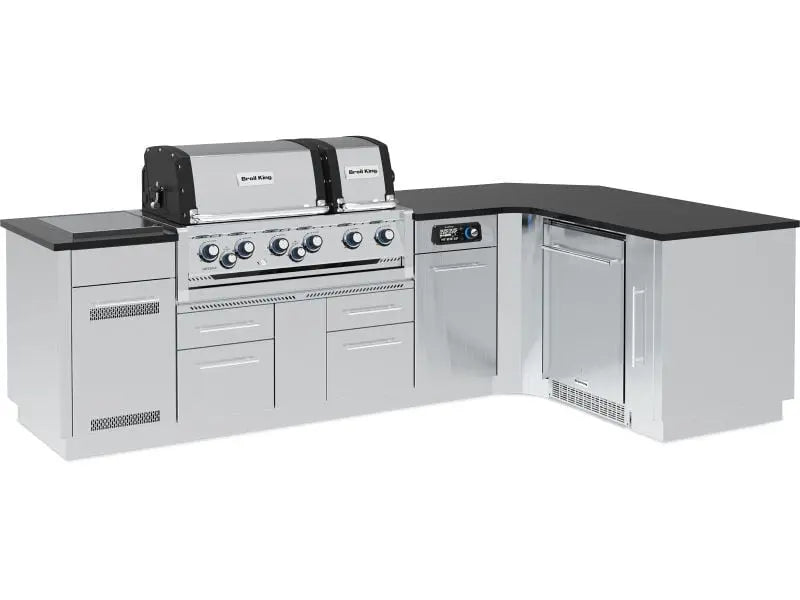 Broil King 118 x 70-Inch Outdoor Kitchen Island with Imperial QS 690i 6-Burner Gas Grill, Rotisserie, Side Burner, Refrigerator & iQue™ Technology Control Broil King
