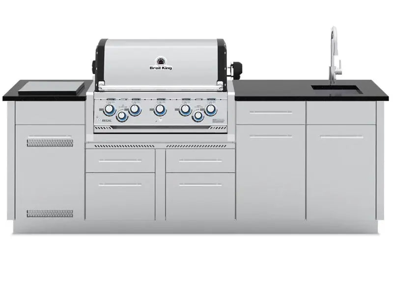 Broil King 8-Foot Outdoor Kitchen Island with Imperial S 590i 5-Burner Gas Grill, Rotisserie & Side Burner Broil King