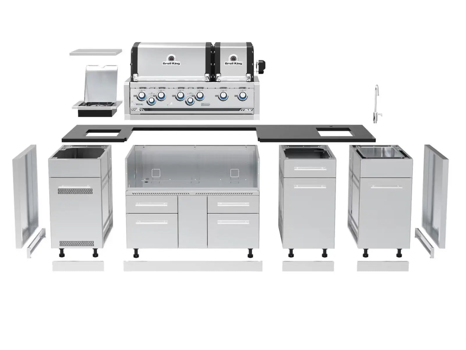 Broil King 8 1/2-Foot Outdoor Kitchen Island with Imperial S 690i 6-Burner Gas Grill, Rotisserie & Side Burner Designing Backyards