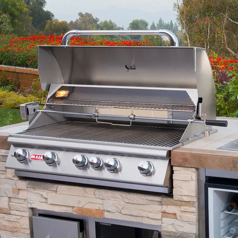 Bull Brahma 38-Inch 5-Burner Built-In Gas Grill With Rear Infrared Burner & Rotisserie Kit Designing Backyards