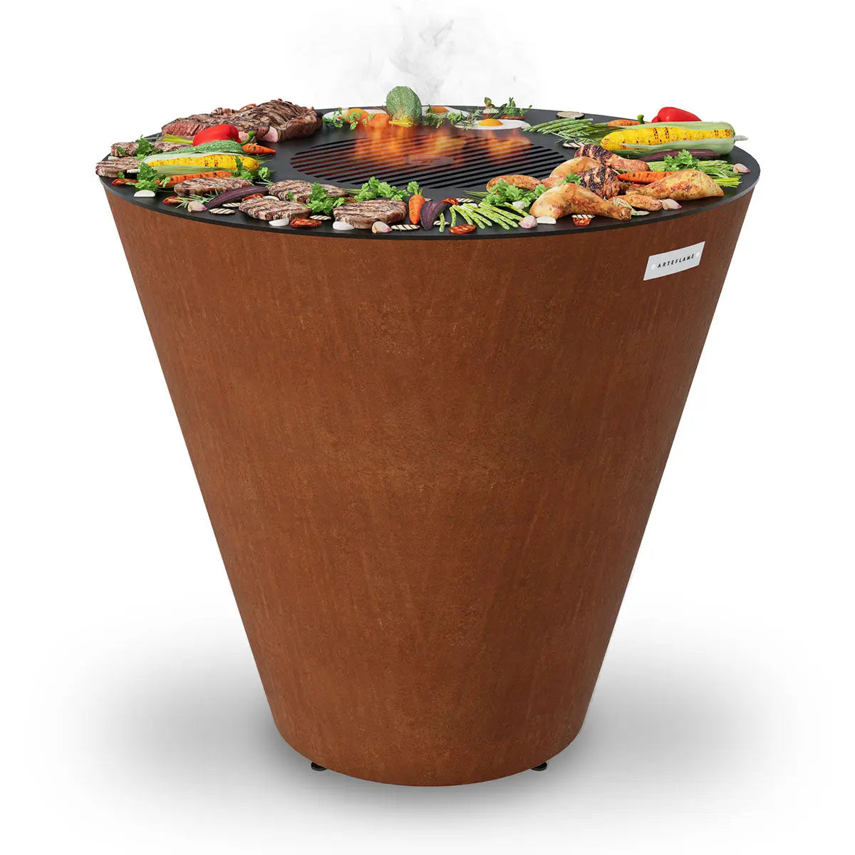 Arteflame One Series 40″ — XXL Flat-Top Charcoal Grill & Fire Bowl (Single-Piece CORTEN Body) Arteflame Outdoor Grills