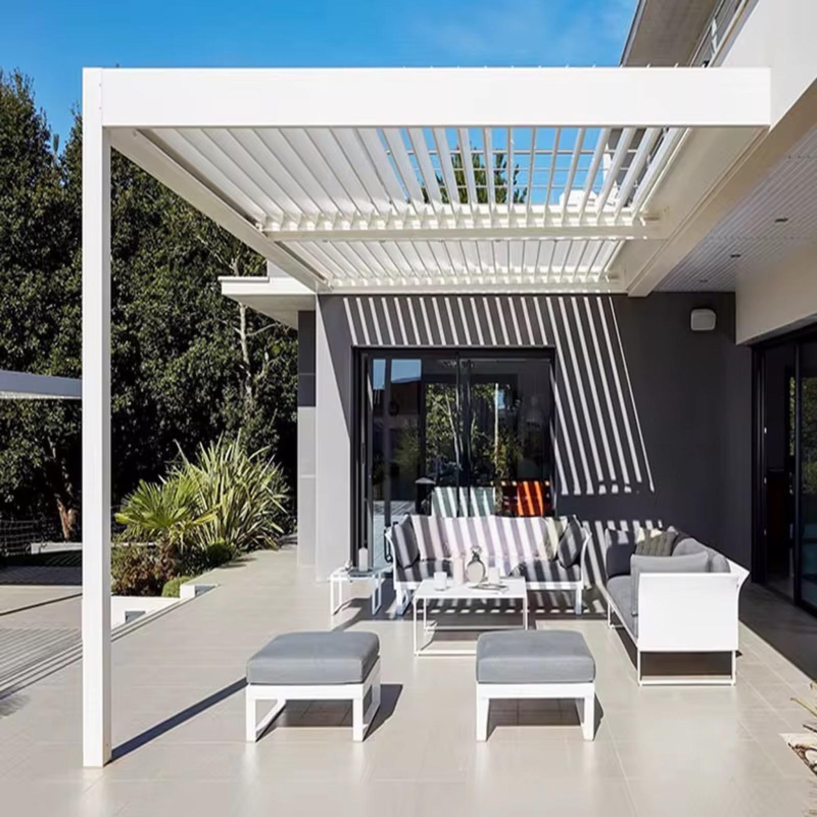 Motorized Bioclimatic Aluminum Louvered Pergola with LED &amp; Sliding Glass Panels