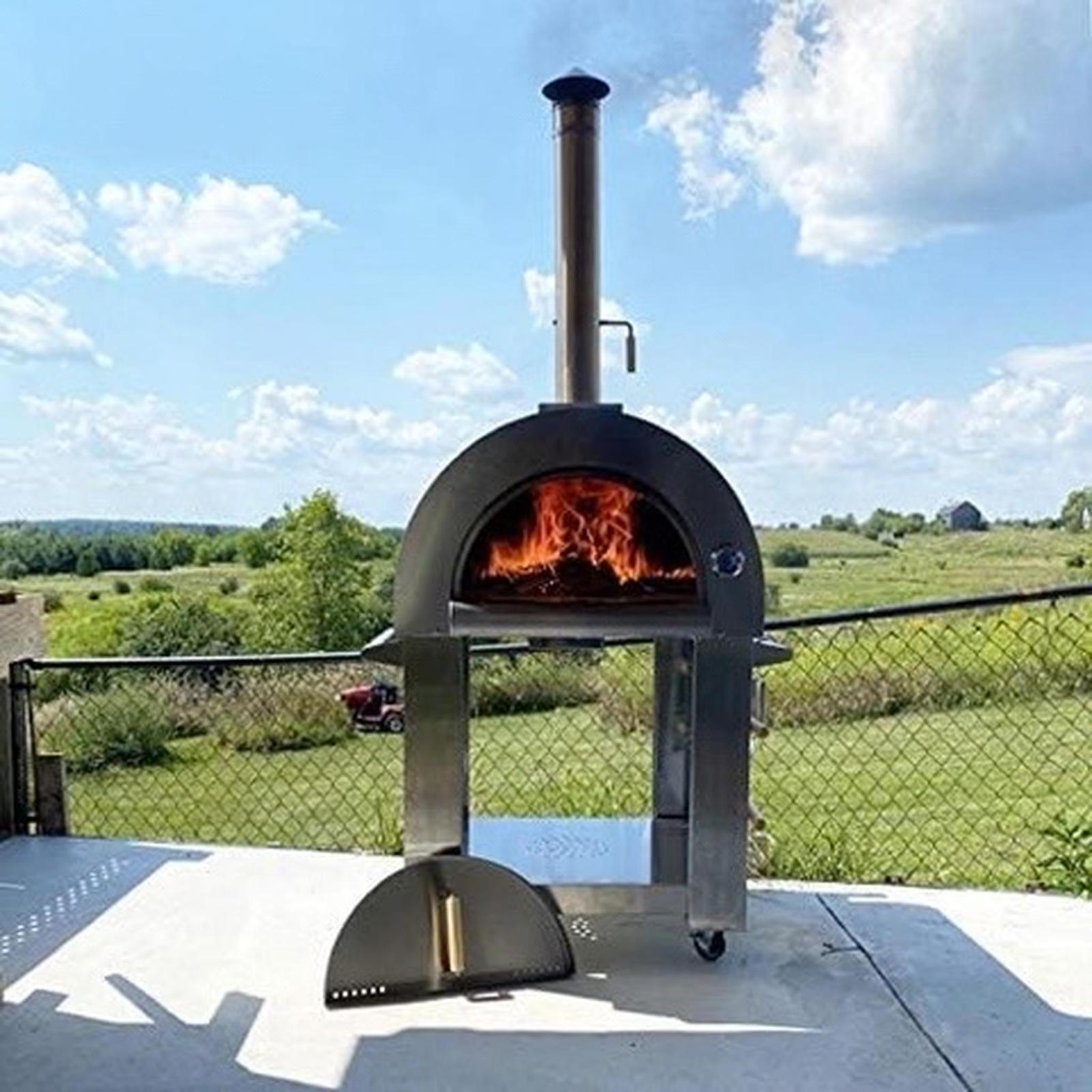 Dual-Fuel Outdoor Pizza Oven – Wood &amp; Propane Powered Stainless Steel Cooker