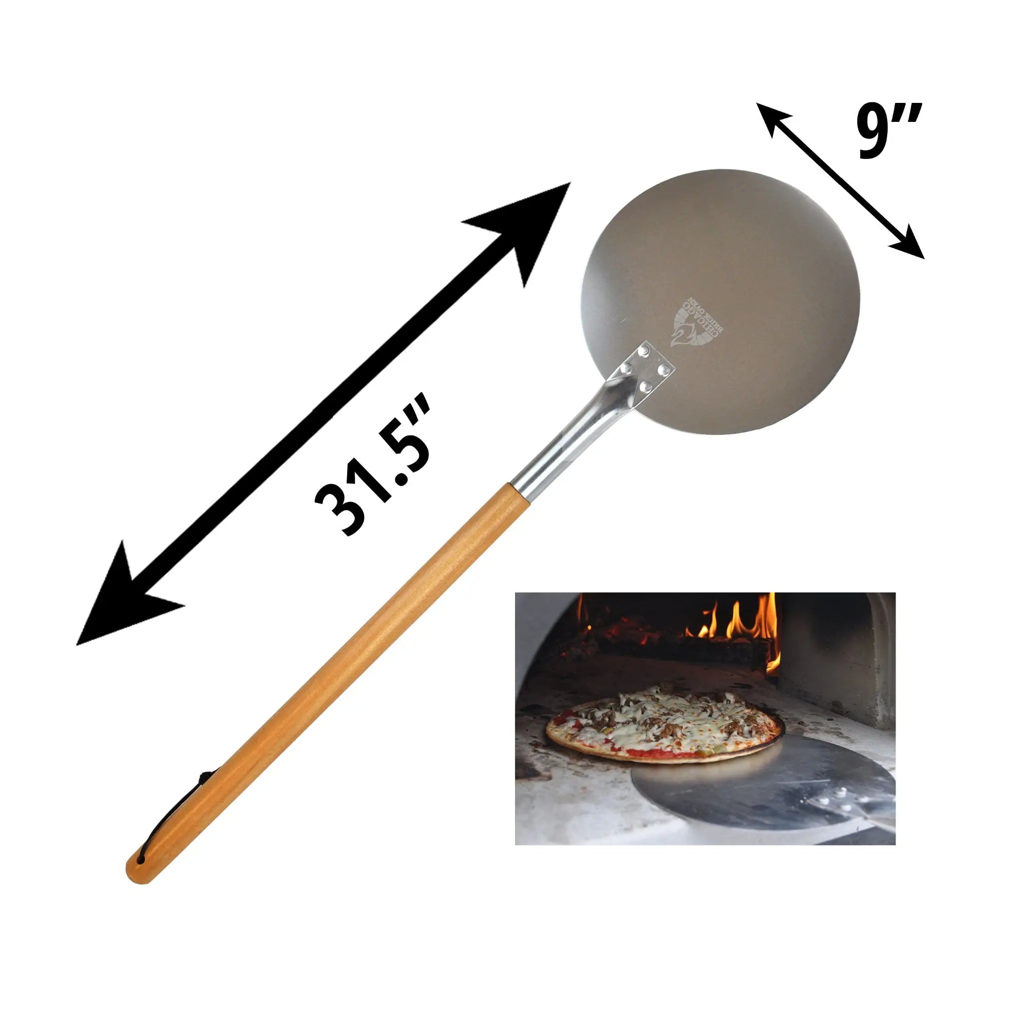 Chicago Brick Oven Aluminum Turning Pizza Peel – 9" Blade with Detachable Wooden Handle & Leather Strap - NovaHaven
