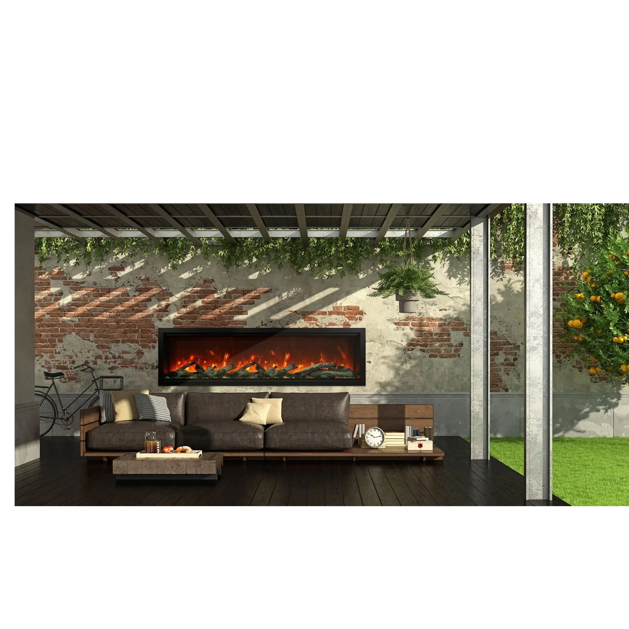 Amantii Symmetry Bespoke electric fireplace with clean face design and customizable flame presentation.Outoor and Indoor