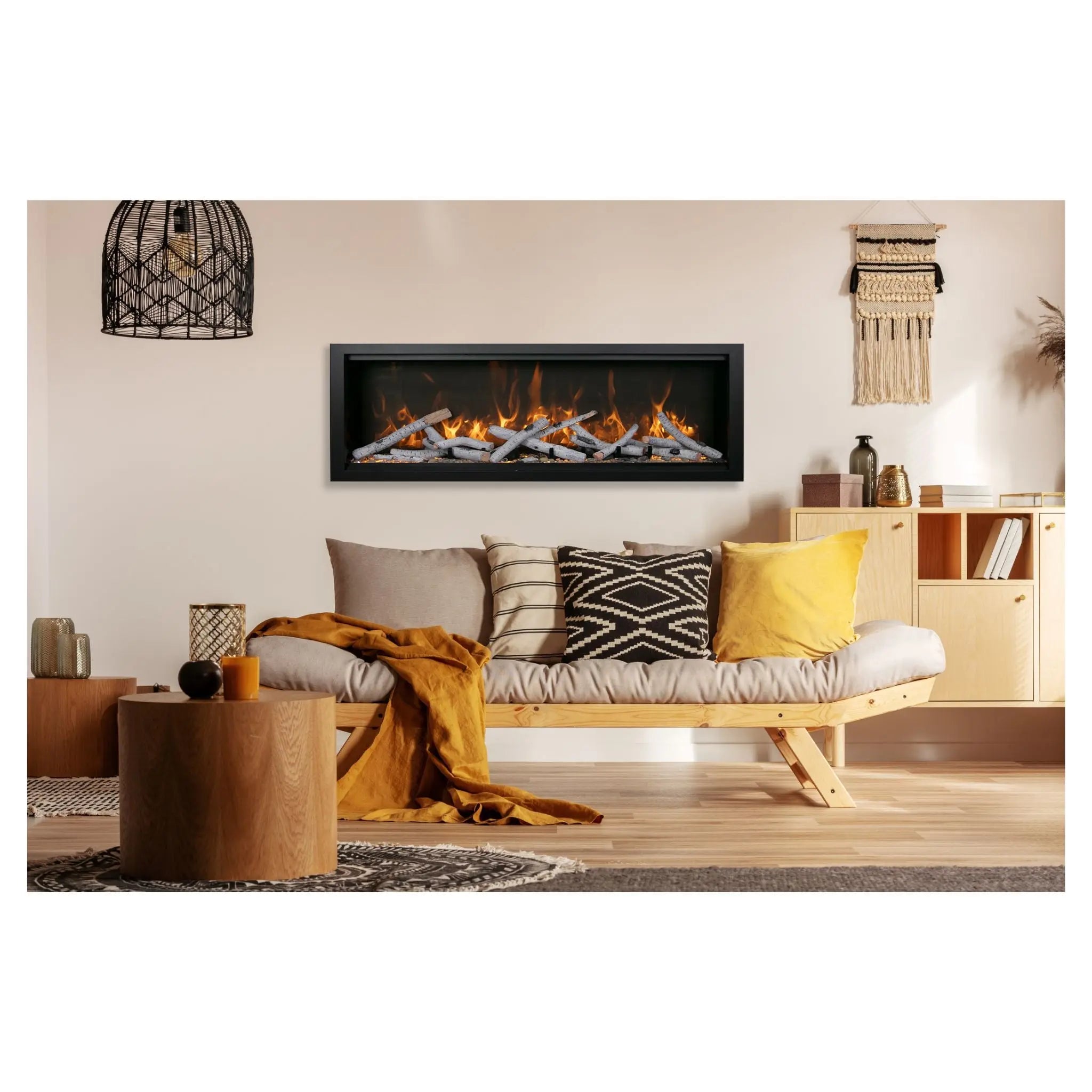 Amantii Symmetry Bespoke electric fireplace with clean face design and customizable flame presentation Outdoor and Indoor