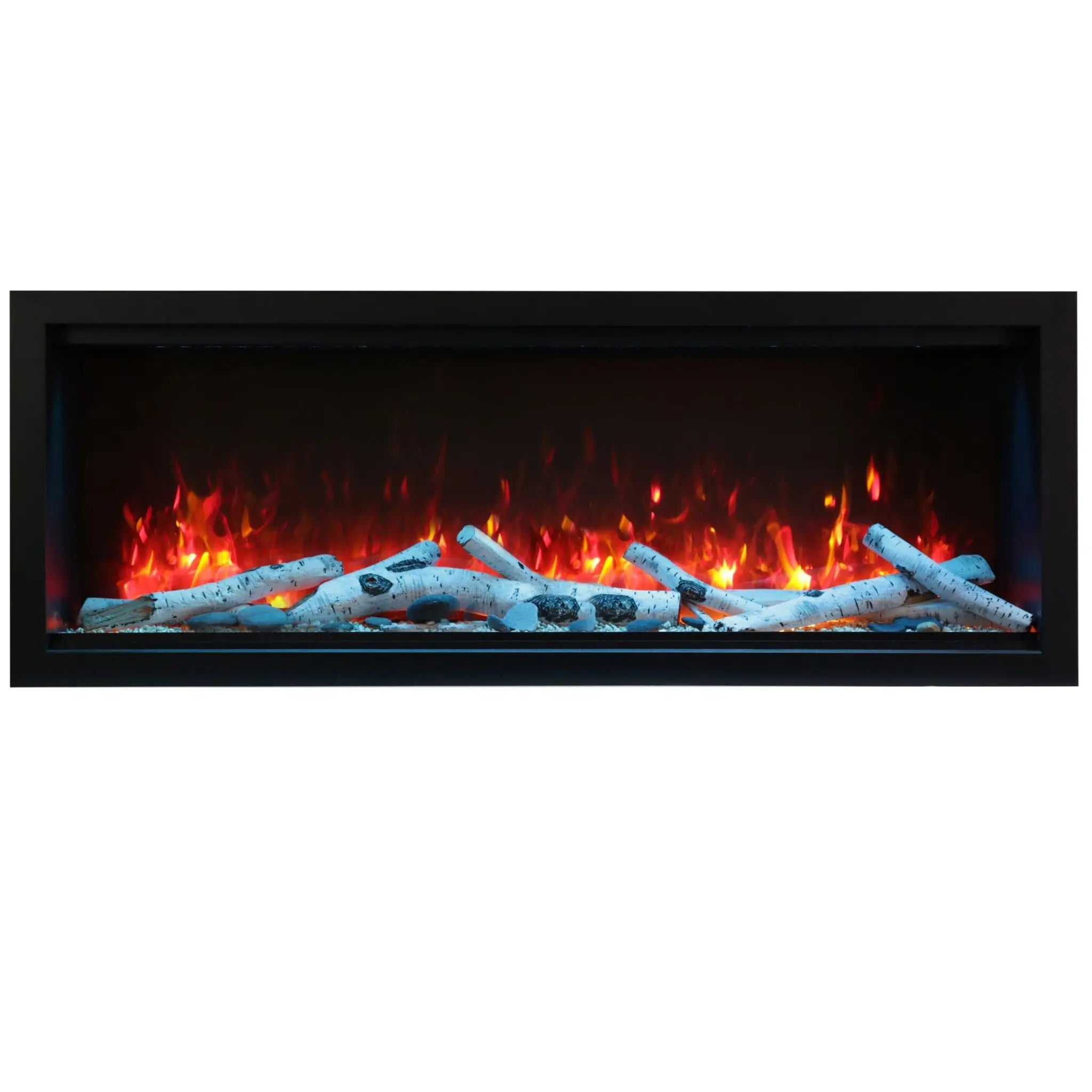 Amantii Symmetry XT Smart indoor outdoor extra tall electric fireplace with clean face design, WiFi control, and multi color flame presentation