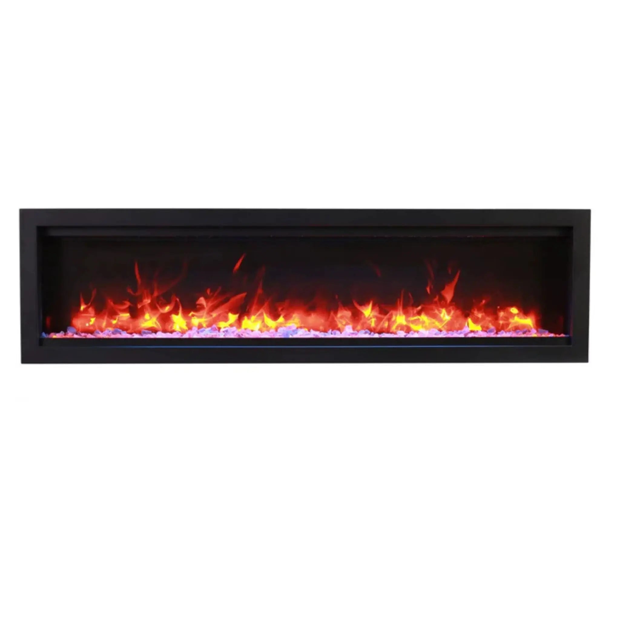 Amantii Symmetry Xtra Tall Lumina indoor outdoor electric fireplace with extra tall glass viewing area, WiFi control, multi-color flames and clean face design
