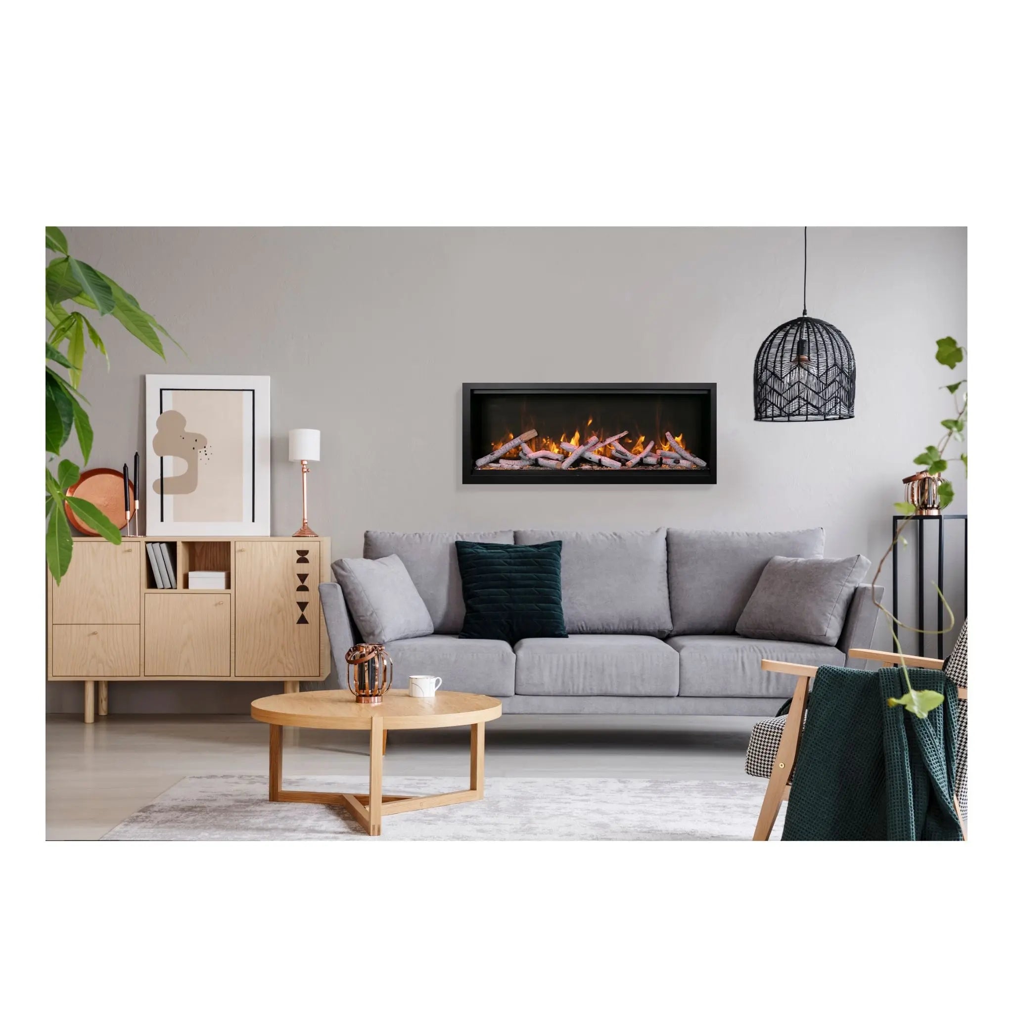 Amantii Symmetry Xtra Tall Lumina indoor outdoor electric fireplace with extra tall glass viewing area, WiFi control, multi-color flames and clean face design
