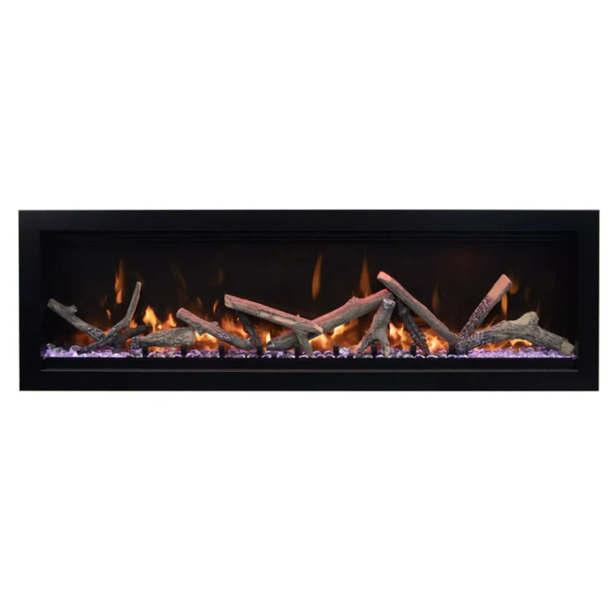 Amantii Symmetry Xtra Tall Lumina indoor outdoor electric fireplace with extra tall glass viewing area, WiFi control, multi-color flames and clean face design
