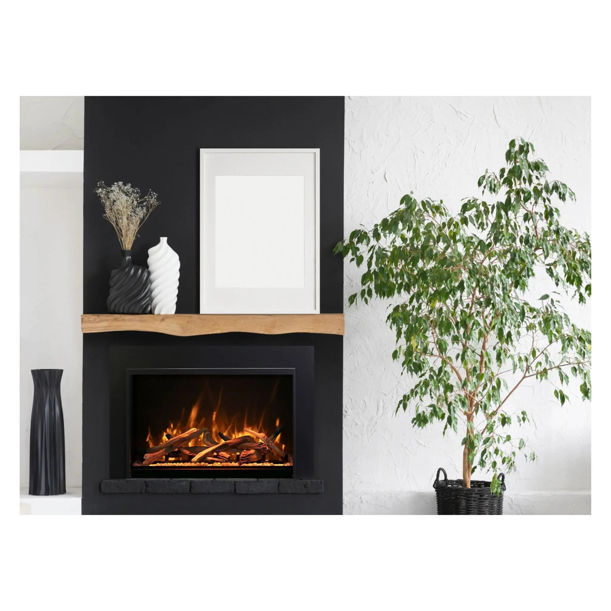 Amantii TRD Bespoke electric fireplace insert with realistic flames for indoor and outdoor installation
