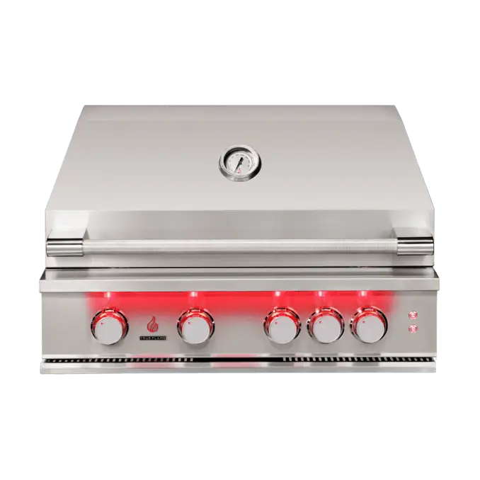 TrueFlame 32-Inch 4-Burner Built-In Grill with Rear Infrared Burner and Grill Lights Designing Backyards