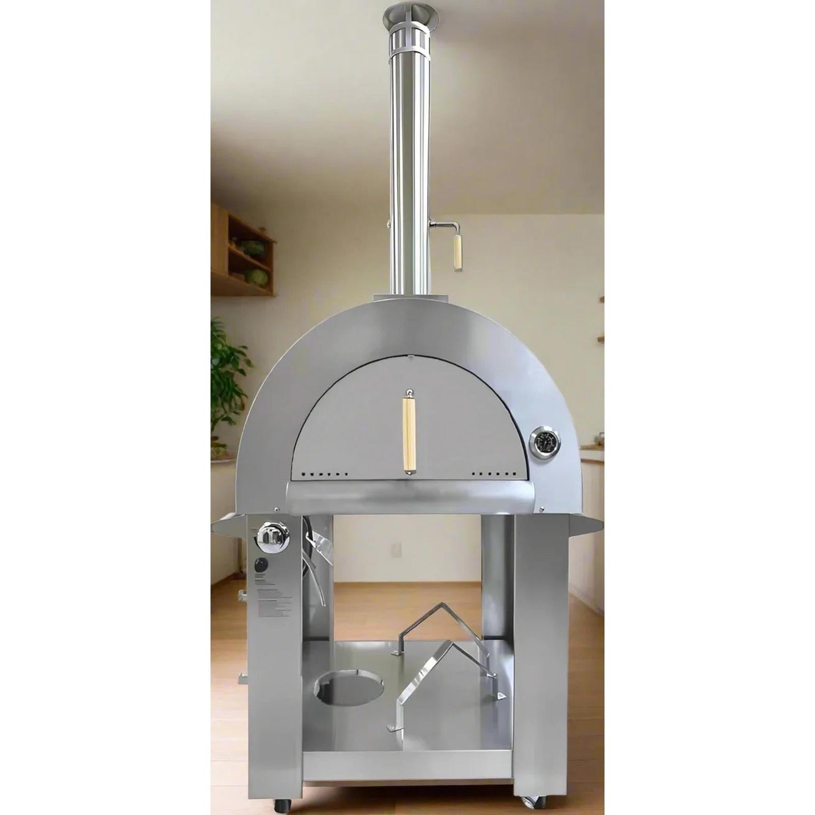 Dual-Fuel Outdoor Pizza Oven – Wood &amp; Propane Powered Stainless Steel Cooker