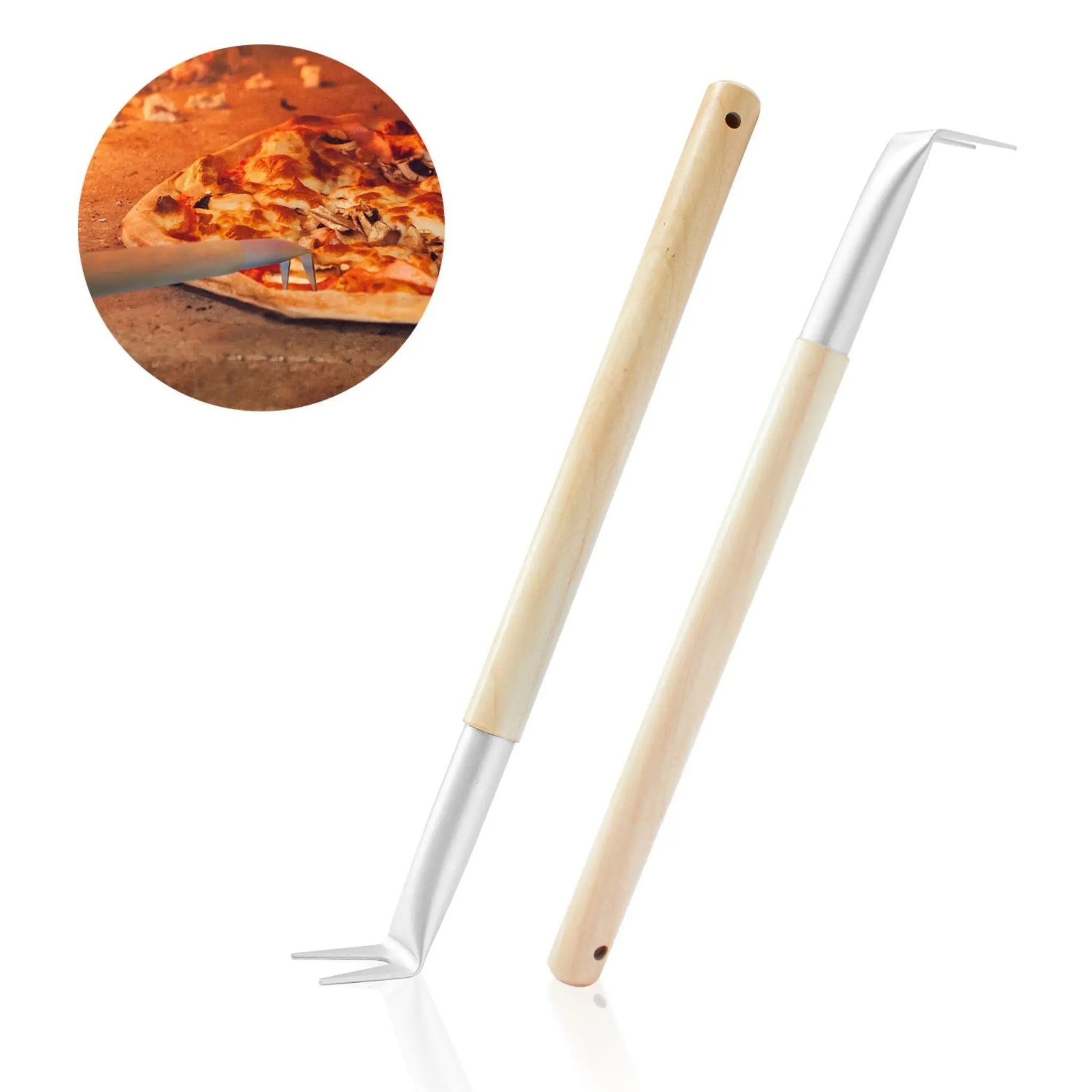 17.5" Pizza Spinner Forks (2-Pack) – Wooden Handle Pizza Turner & Bubble Popper - NovaHaven